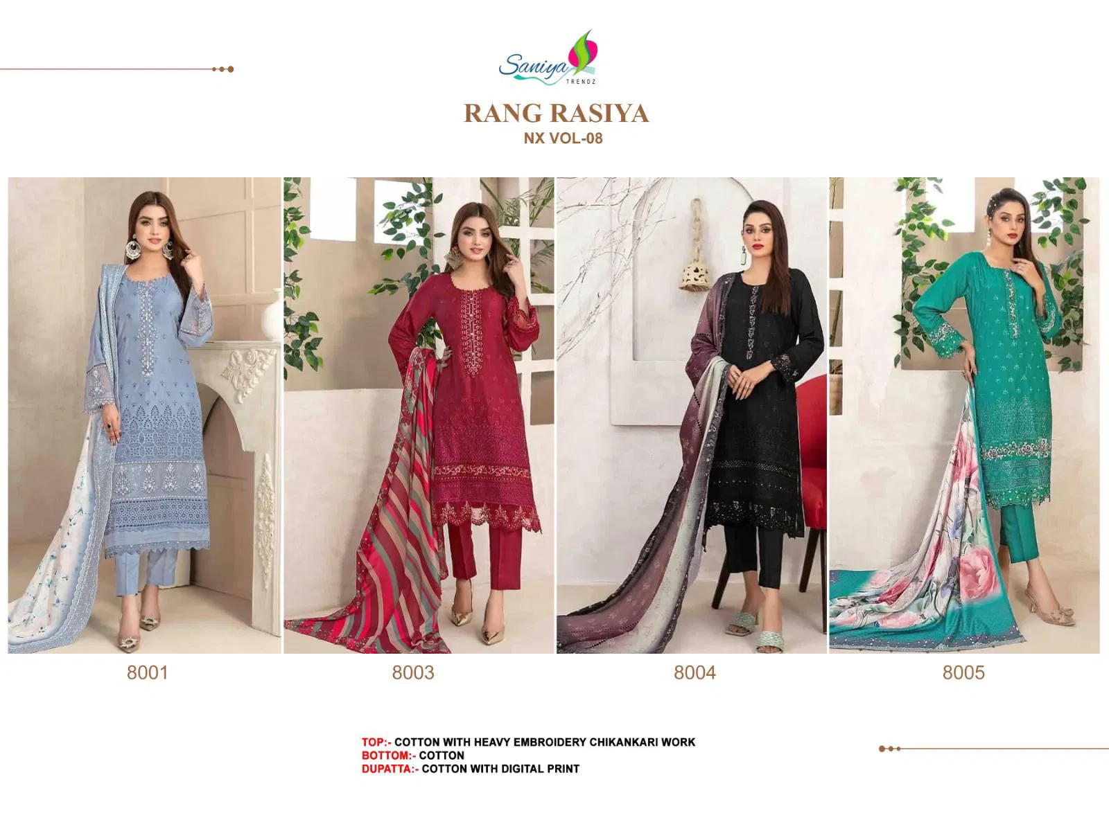 Rang Rasiya Nx Vol 8 By Saniya Cotton Pakistani Dress Material Online Wholesale